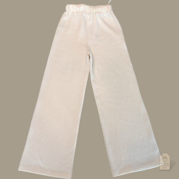 GB Cream Ribbed Knit Wide Leg Pants XS Cozy Lounge High Rise Drawstring - Picture 4 of 6